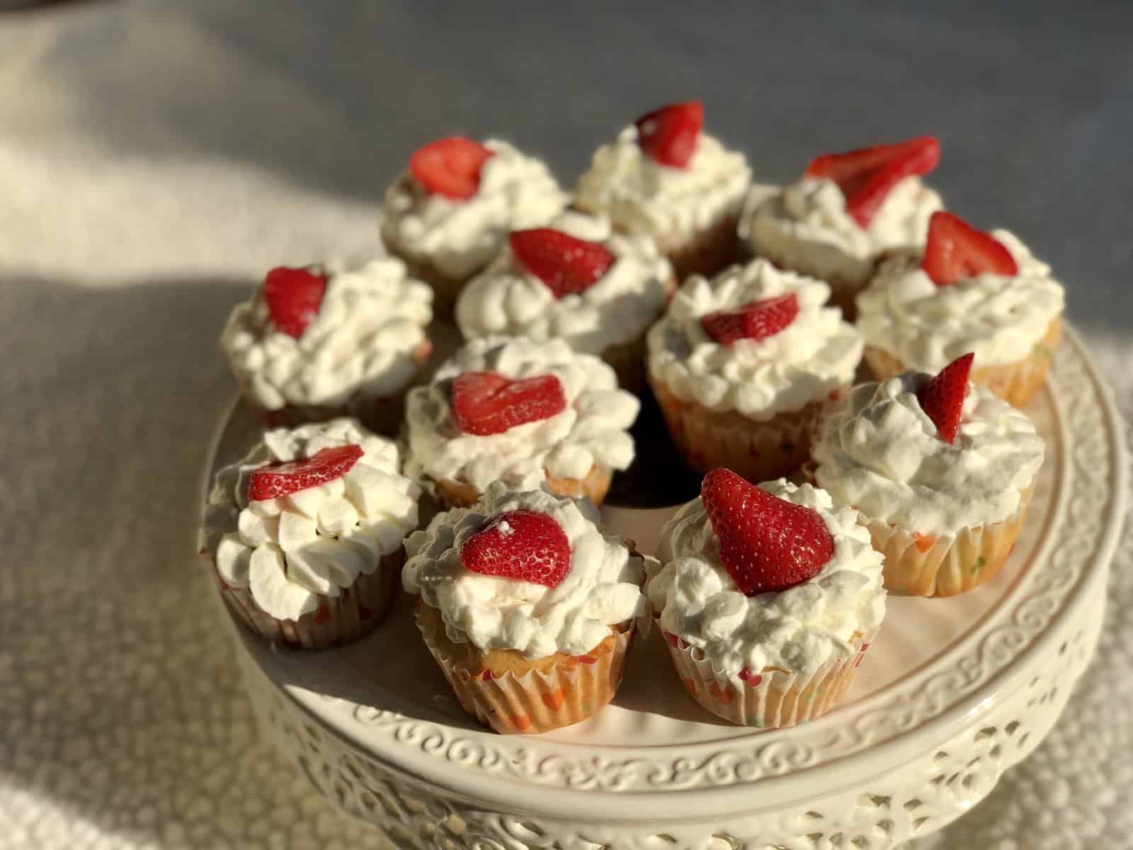 Strawberry Shortcake Cupcakes with Sweetened Whipped Cream