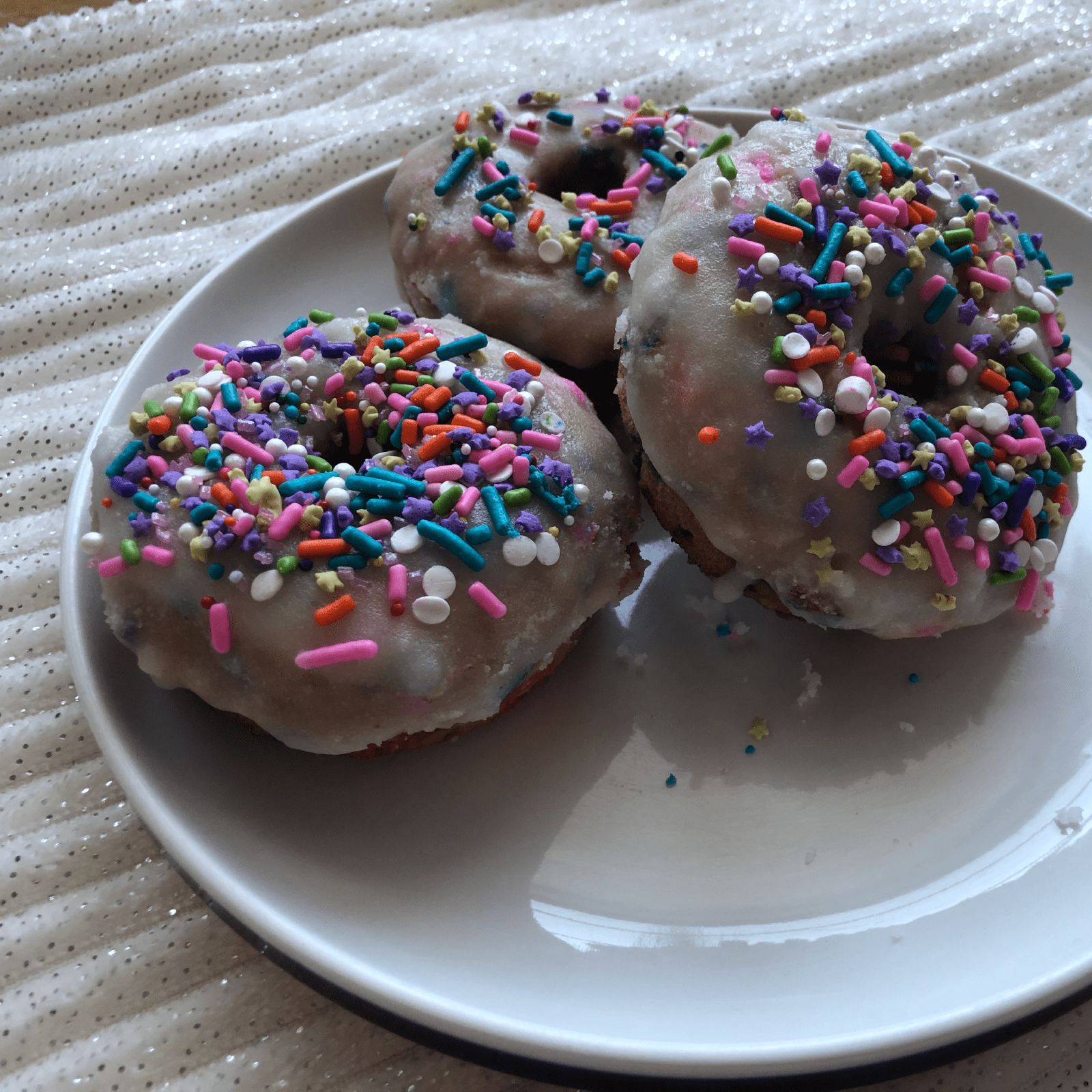 Funfetti Donuts with Powdered Sugar Glaze