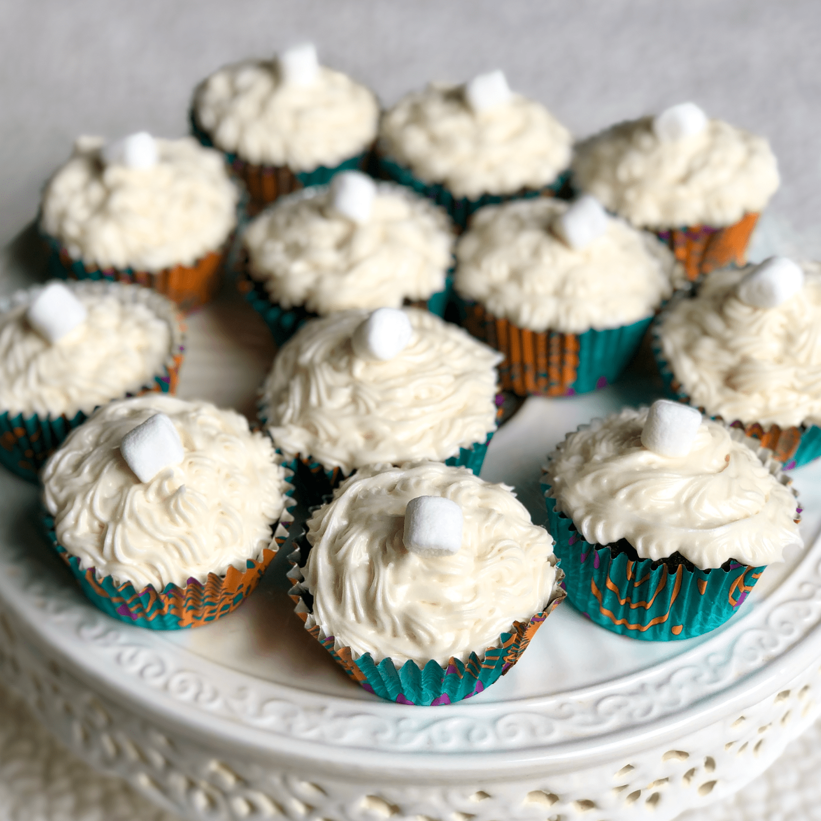 Hot Chocolate Cupcakes with Marshmallow Frosting