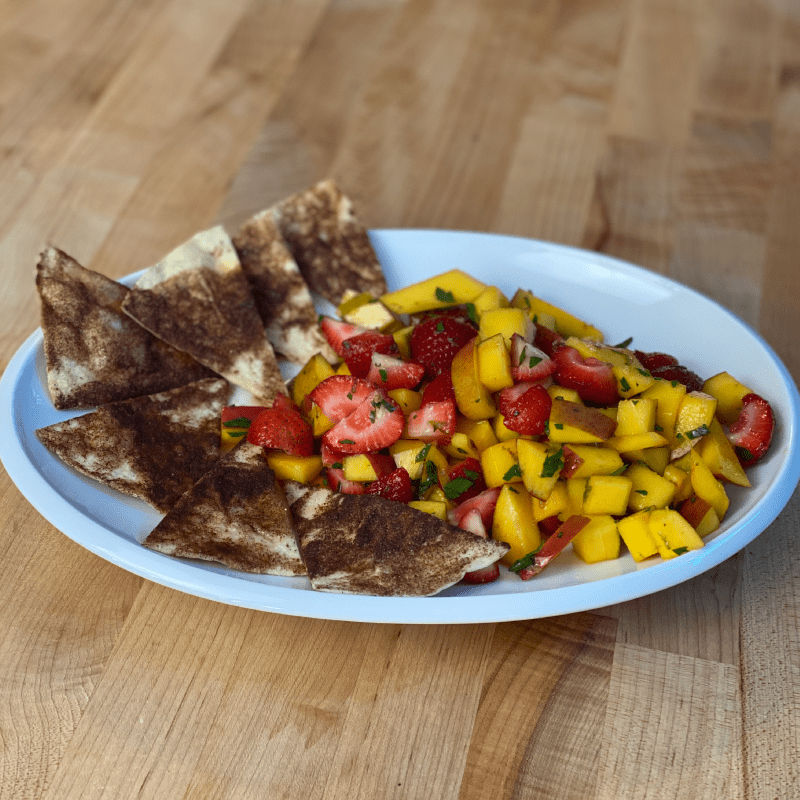 Sweet Mango Salsa with Cinnamon Sugar Tortilla Chips